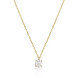 14K Solid Gold White Topaz Necklace Minimal Solitaire Gold Pendant Everyday Jewelry Gift