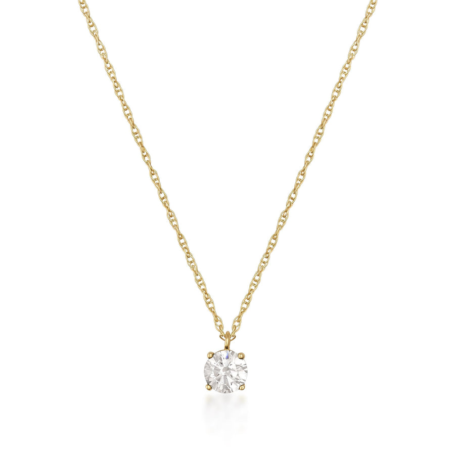 Collana solitario con topazio bianco in oro giallo 14kt su sfondo bianco