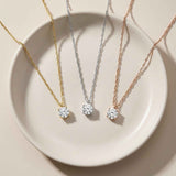 14K Solid Gold White Topaz Necklace Minimal Solitaire Gold Pendant Everyday Jewelry Gift