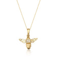 Collier pendentif abeille en or jaune 14 carats avec accents d'oxyde de zirconium sur fond blanc