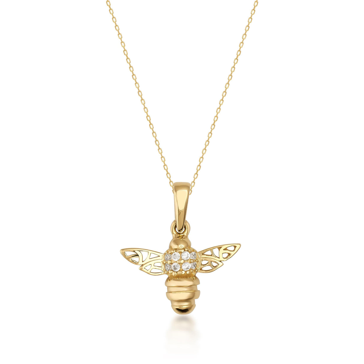14K Solid Gold Honey Bee Pendant with CZ, Minimal Nature Inspired Jewelry Gift