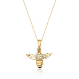 14K Solid Gold Honey Bee Pendant with CZ, Minimal Nature Inspired Jewelry Gift