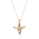 14K Solid Gold Honey Bee Pendant with CZ, Minimal Nature Inspired Jewelry Gift