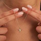 14K Solid Gold Honey Bee Pendant with CZ, Minimal Nature Inspired Jewelry Gift