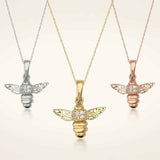14K Solid Gold Honey Bee Pendant with CZ, Minimal Nature Inspired Jewelry Gift