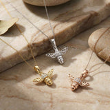 14K Solid Gold Honey Bee Pendant with CZ, Minimal Nature Inspired Jewelry Gift