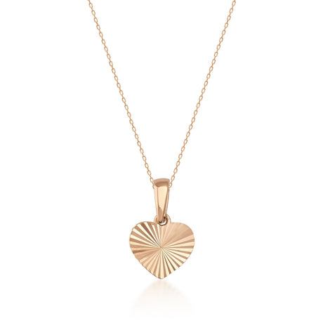 14K Solid Gold Diamond Cut Heart Pendant, Minimal Love Jewelry Gift