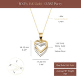 14K Solid Gold Double Heart Necklace, Two-Tone Love Pendant