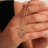 14K Solid Gold Double Heart Necklace, Two-Tone Love Pendant