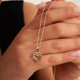 14K Solid Gold Double Heart Necklace, Two-Tone Love Pendant