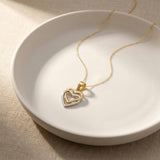 14K Solid Gold Double Heart Necklace, Two-Tone Love Pendant
