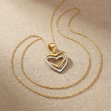 14K Solid Gold Double Heart Necklace, Two-Tone Love Pendant