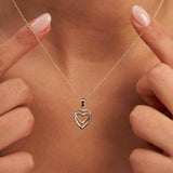 14K Solid Gold Double Heart Necklace, Two-Tone Love Pendant