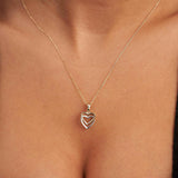 14K Solid Gold Double Heart Necklace, Two-Tone Love Pendant