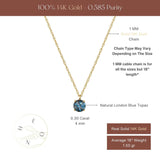 14K Solid Gold London Blue Topaz Solitaire Pendant Necklace