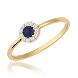 14K Solid Gold Sapphire Halo Ring September Birthstone Dainty Minimal Promise Ring
