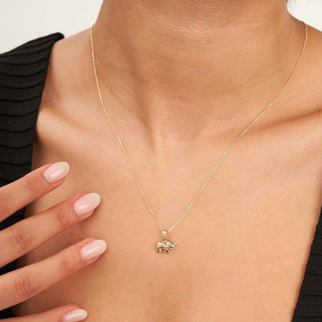 14K Solid Gold Elephant Necklace Lucky Animal Charm Minimal Dainty Gift Jewelry