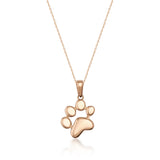 Collier empreinte de patte en or rose 14 carats sur fond blanc