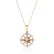 Collana stella dei venti in oro rosa 14kt con zirconi, su sfondo bianco