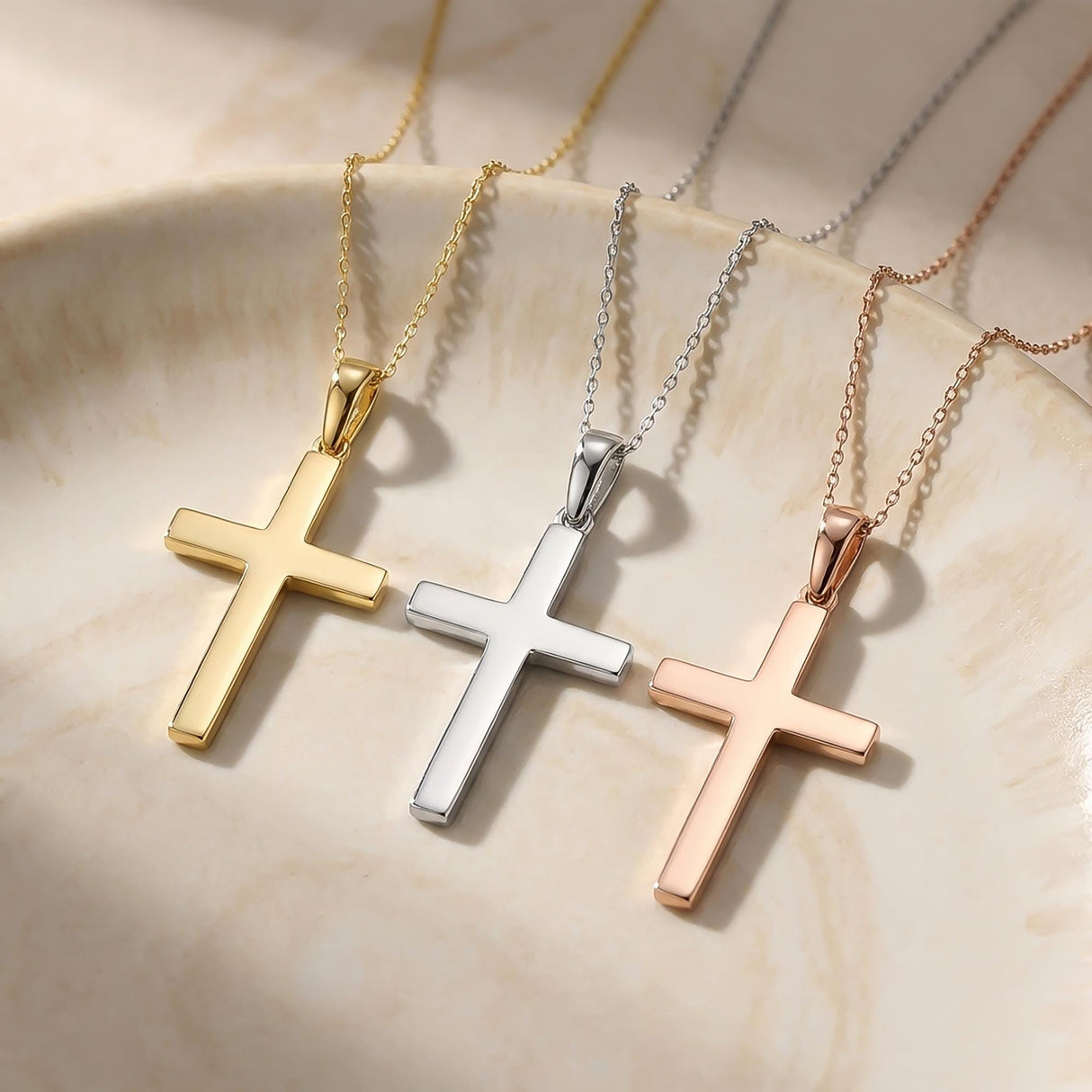 14K Solid Gold Cross Necklace Minimal Christian Faith Dainty Pendant