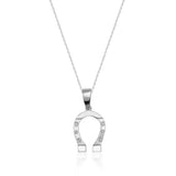 Collier fer à cheval en or blanc 14 carats sur fond blanc