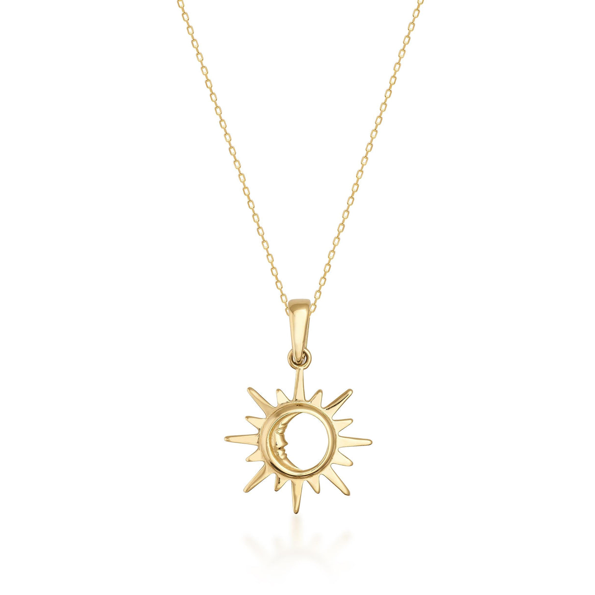 Sun and Moon Necklace 14K Solid Gold Celestial Astrology Pendant