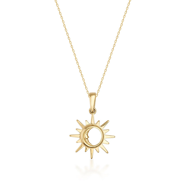 Collier soleil et lune en or 14 carats