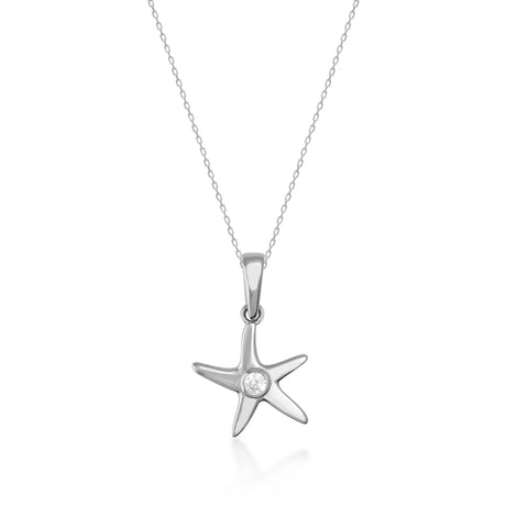 Starfish Necklace 14K Solid Gold CZ Pendant Minimal Ocean Jewelry