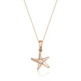 Starfish Necklace 14K Solid Gold CZ Pendant Minimal Ocean Jewelry