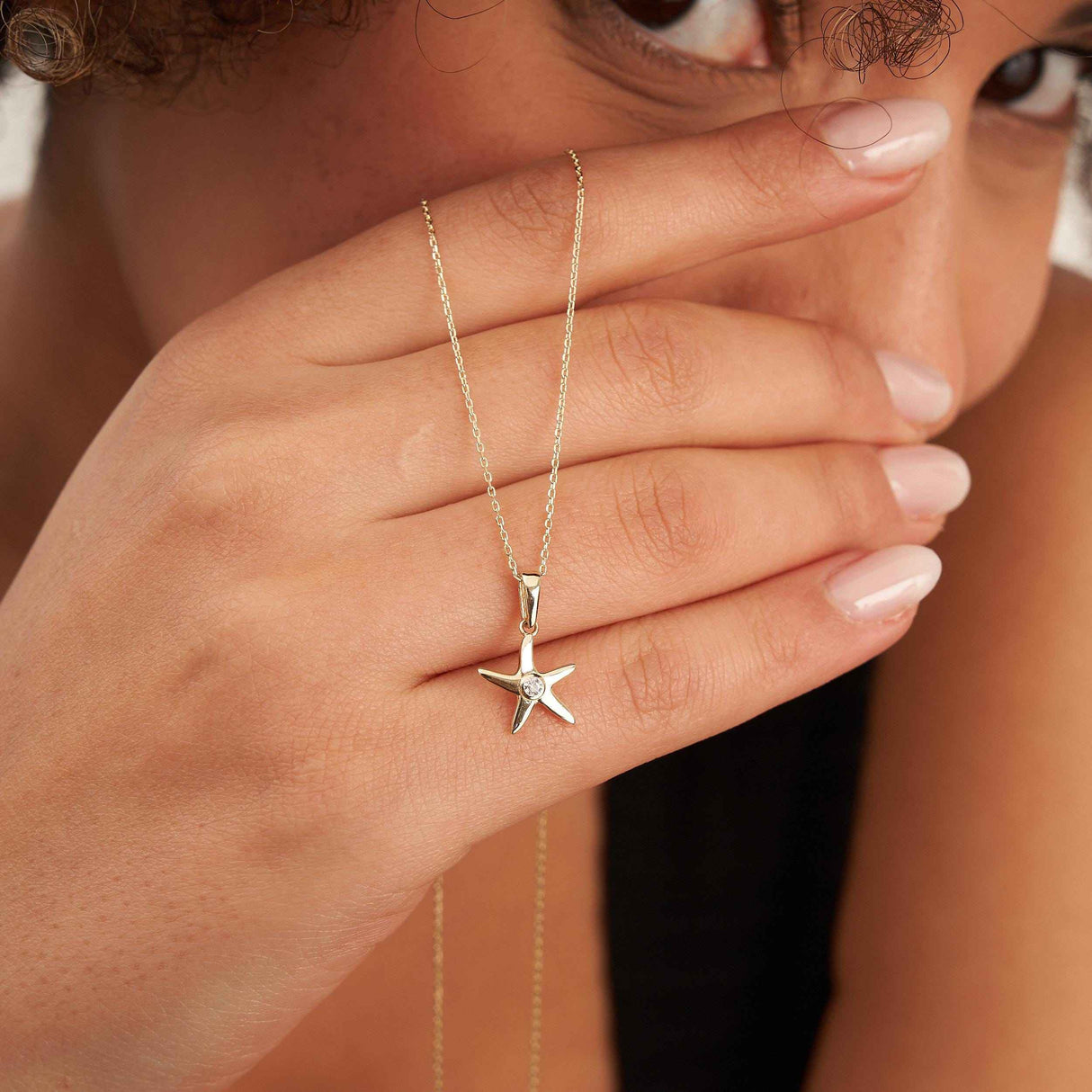 Starfish Necklace 14K Solid Gold CZ Pendant Minimal Ocean Jewelry