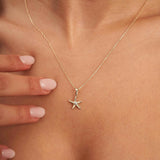 Starfish Necklace 14K Solid Gold CZ Pendant Minimal Ocean Jewelry