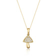 Collana con ciondolo fungo in oro giallo 14kt con cappello in zirconi su sfondo bianco