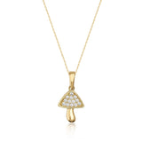 Mushroom Necklace 14K Solid Gold CZ Pendant Minimal Nature Jewelry