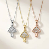 Mushroom Necklace 14K Solid Gold CZ Pendant Minimal Nature Jewelry