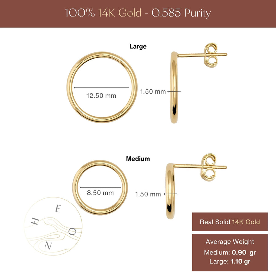 Tableau des tailles des puces d'oreilles cercle : diamètre intérieur de 8,50 mm et 12,50 mm, épaisseur de 1,50 mm, poids moyen de 0,90 g et 1,10 g