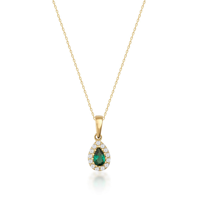 Collier émeraude poire de synthèse en or 14 carats en or 14 carats