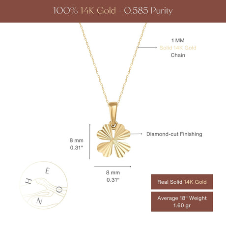 Minimal Four Leaf Gold Clover Necklace 14K Solid Gold Lucky Jewelry