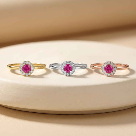 Ruby Birthstone Ring July 14K Solid Gold Ruby Halo Gift for Her