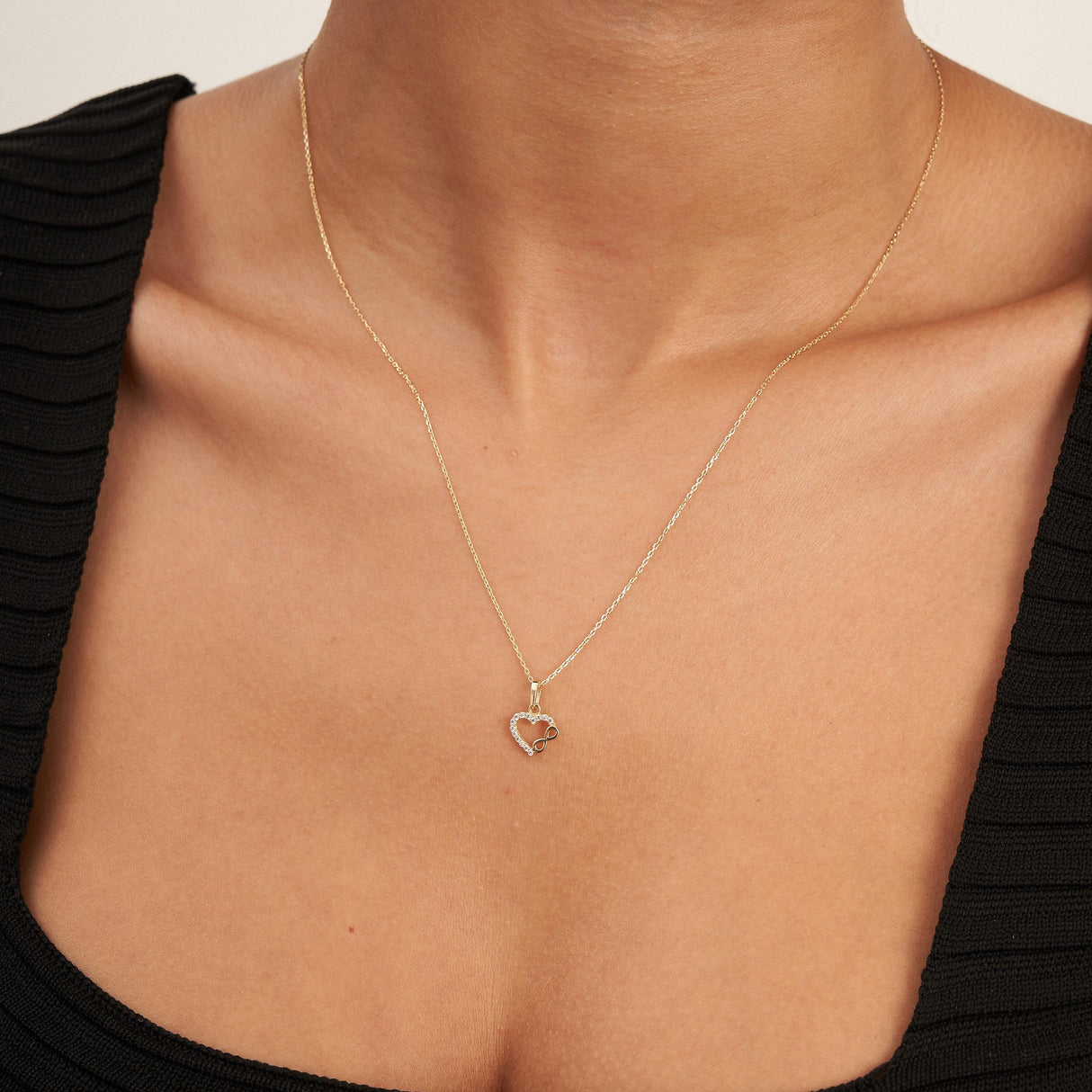 Heart Infinity Necklace 14K Solid Gold Romantic Love Jewelry Valentines Day Gift for Her