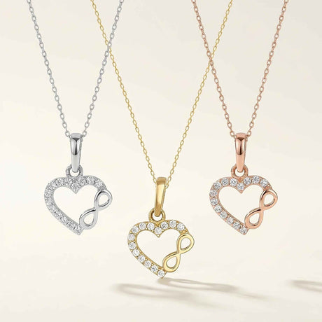 Heart Infinity Necklace 14K Solid Gold Romantic Love Jewelry Valentines Day Gift for Her