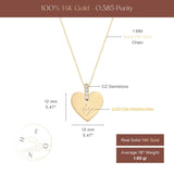 Personalized Heart Necklace 14K Solid Gold Custom Engraved Love Jewelry Gift