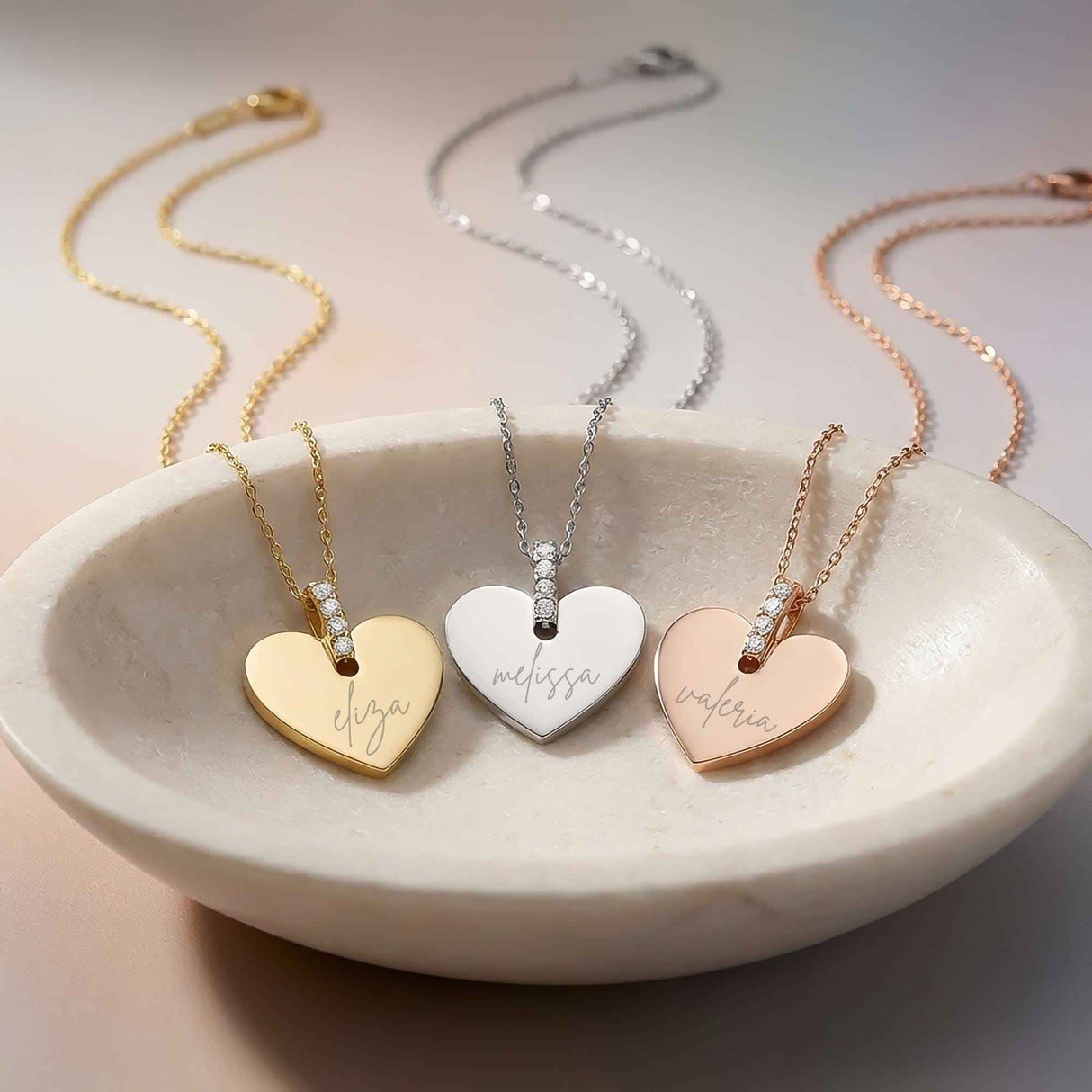Personalized Heart Necklace 14K Solid Gold Custom Engraved Love Jewelry Gift