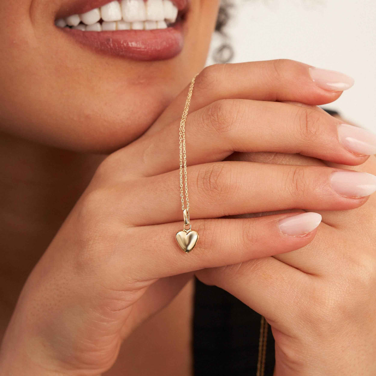 Puffed Heart Necklace 14K Solid Gold 3D Heart Timeless Love Jewelry Gift