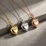 Puffed Heart Necklace 14K Solid Gold 3D Heart Timeless Love Jewelry Gift