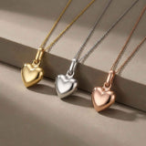 Puffed Heart Necklace 14K Solid Gold 3D Heart Timeless Love Jewelry Gift