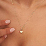 Puffed Heart Necklace 14K Solid Gold 3D Heart Timeless Love Jewelry Gift