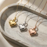 Puffed Heart Necklace 14K Solid Gold Classic 3D Heart Love Jewelry Gift