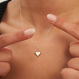 Puffed Heart Necklace 14K Solid Gold Classic 3D Heart Love Jewelry Gift