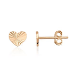 14K Solid Gold Heart Stud Earrings Diamond Cut Small Minimal Everyday Gift