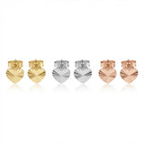 14K Solid Gold Heart Stud Earrings Diamond Cut Small Minimal Everyday Gift